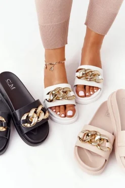 Klapki Na Platformie Z Łańcuchem Białe Vacation