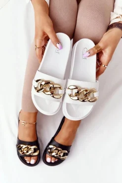 Klapki Na Platformie Z Łańcuchem Białe Vacation