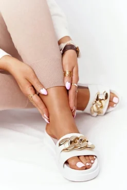 Klapki Na Platformie Z Łańcuchem Białe Vacation