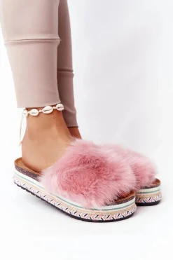Klapki Na Platformie z Futerkiem Różowe Adventure