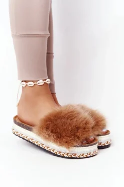 Klapki Na Platformie z Futerkiem Camel Adventure