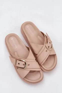 Klapki Na Platformie Z Klamrą Beżowe Honavia