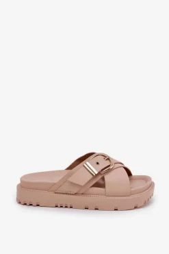 Klapki Na Platformie Z Klamrą Beżowe Honavia