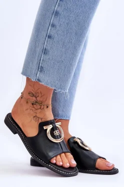 Klapki Skórzane Comfort Shoes S.Barski KV-2775-32 Czarne