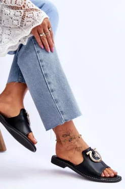 Klapki Skórzane Comfort Shoes S.Barski KV-2775-32 Czarne