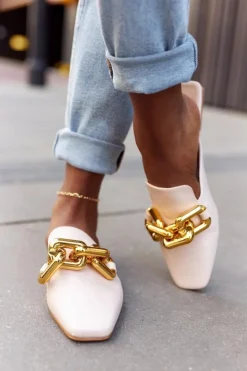 Klapki Z Cholewką I Łańcuchem Beżowe Call On Me