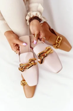 Klapki Z Cholewką I Łańcuchem Beżowe Call On Me