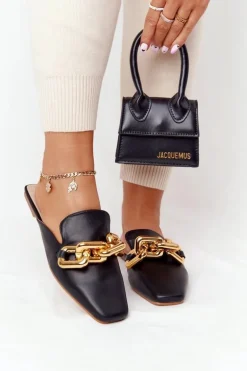 Klapki Z Cholewką I Łańcuchem Czarne Call On Me