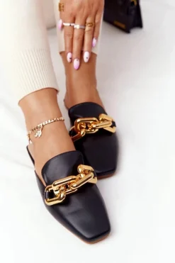 Klapki Z Cholewką I Łańcuchem Czarne Call On Me