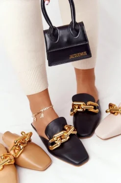 Klapki Z Cholewką I Łańcuchem Czarne Call On Me