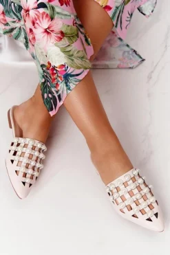 Klapki Z Cholewką I Perłami Beżowe Ripple