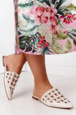 Klapki Z Cholewką I Perłami Beżowe Ripple