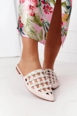 Klapki Z Cholewką I Perłami Beżowe Ripple