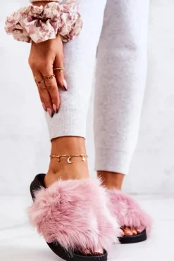 Klapki Z Futerkiem Gumowe Różowe Pollie