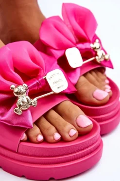 Klapki Z Kokardą I Ozdobnym Misiem Fuksja Suzy