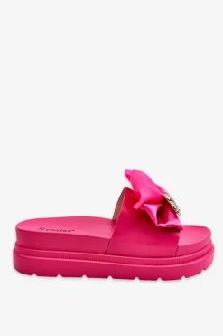 Klapki Z Kokardą I Ozdobnym Misiem Fuksja Suzy