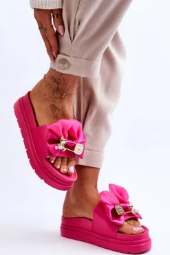 Klapki Z Kokardą I Ozdobnym Misiem Fuksja Suzy
