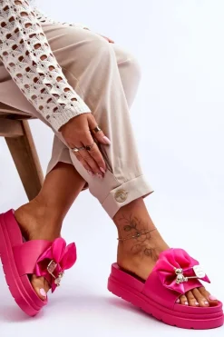 Klapki Z Kokardą I Ozdobnym Misiem Fuksja Suzy