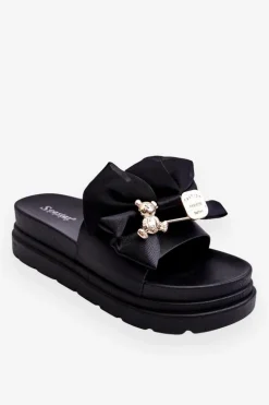 Klapki Z Kokardą I Ozdobnym Misiem Czarne Suzy