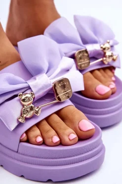 Klapki Z Kokardą I Ozdobnym Misiem Fioletowe Suzy