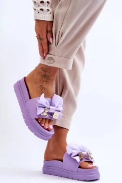 Klapki Z Kokardą I Ozdobnym Misiem Fioletowe Suzy