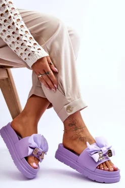 Klapki Z Kokardą I Ozdobnym Misiem Fioletowe Suzy