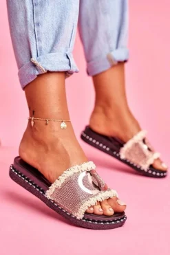 Klapki Z Kryształkami Na Platformie Różowe Złoto Candy Man