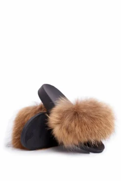 Klapki z Naturalnym Futerkiem Camel Elsa