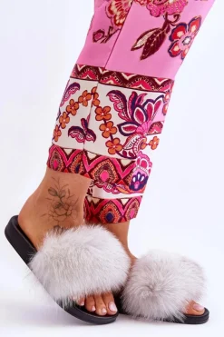 Klapki Z Naturalnym Futerkiem Białe Naturis