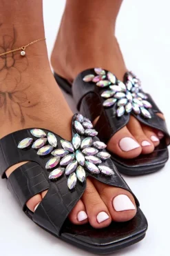 Klapki Z Ozdobnymi Kamieniami S.Barski 617-22 Czarne