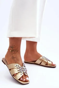 Klapki Z Ozdobnymi Kamieniami S.Barski 617-22 Złote