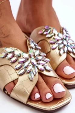 Klapki Z Ozdobnymi Kamieniami S.Barski 617-22 Złote