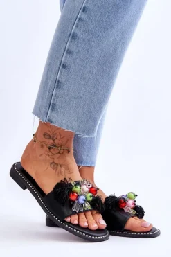 Klapki Z Ozdobnymi Koralikami S.Barski KV-2775-47 Czarne