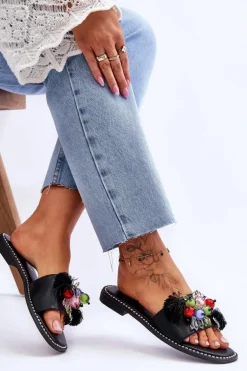 Klapki Z Ozdobnymi Koralikami S.Barski KV-2775-47 Czarne