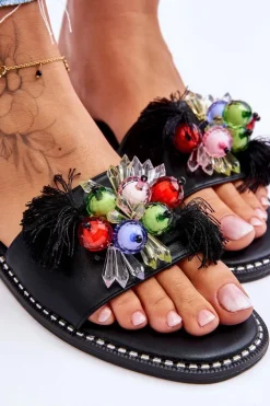 Klapki Z Ozdobnymi Koralikami S.Barski KV-2775-47 Czarne