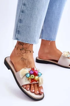 Klapki Z Ozdobnymi Koralikami S.Barski KV-2775-47 Nude