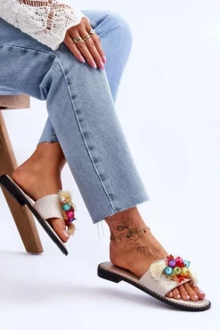 Klapki Z Ozdobnymi Koralikami S.Barski KV-2775-47 Nude