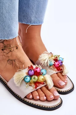 Klapki Z Ozdobnymi Koralikami S.Barski KV-2775-47 Nude