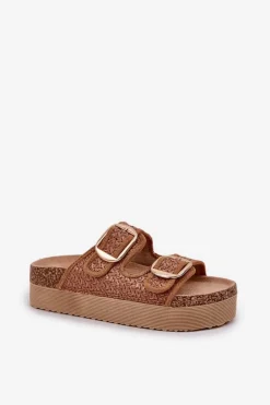 Klapki Z Plecionką I Klamrami Na Masywnej Platformie Camel Aralissea