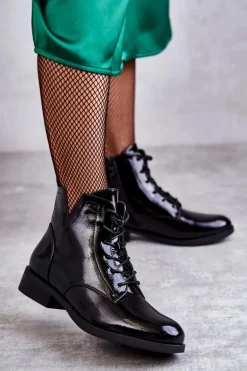 Klasyczne Botki Lakierowane Damskie Sztyblety Bello