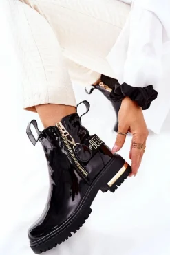 Klasyczne Botki Lakierowane Z Paskiem Czarne Lorie