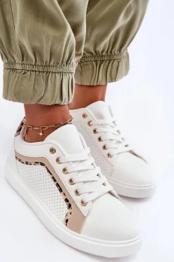 Klasyczne Buty Sportowe Damskie Biało-Beżowe Amaranti