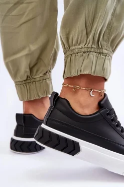 Klasyczne Buty Sportowe Na Platformie Czarno-Białe Nannzie