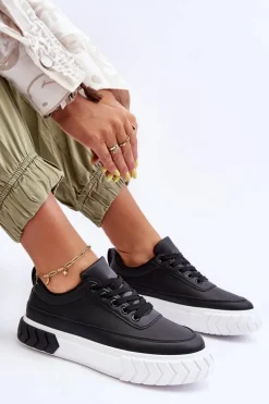 Klasyczne Buty Sportowe Na Platformie Czarno-Białe Nannzie