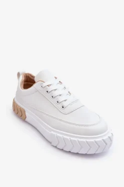 Klasyczne Buty Sportowe Na Platformie Biało-Beżowe Nannzie