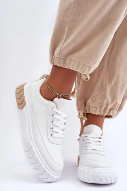 Klasyczne Buty Sportowe Na Platformie Biało-Beżowe Nannzie