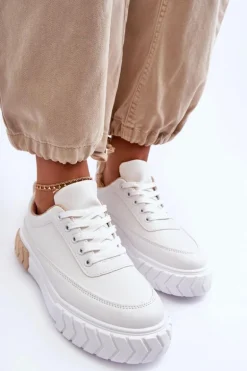 Klasyczne Buty Sportowe Na Platformie Biało-Beżowe Nannzie