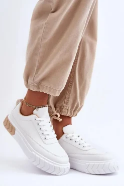 Klasyczne Buty Sportowe Na Platformie Biało-Beżowe Nannzie