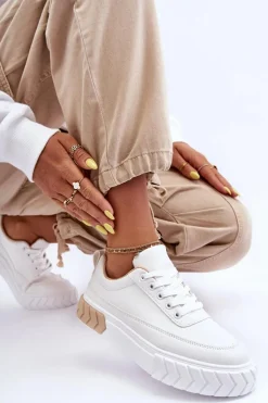 Klasyczne Buty Sportowe Na Platformie Biało-Beżowe Nannzie