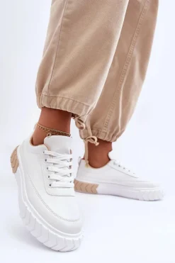 Klasyczne Buty Sportowe Na Platformie Biało-Beżowe Nannzie